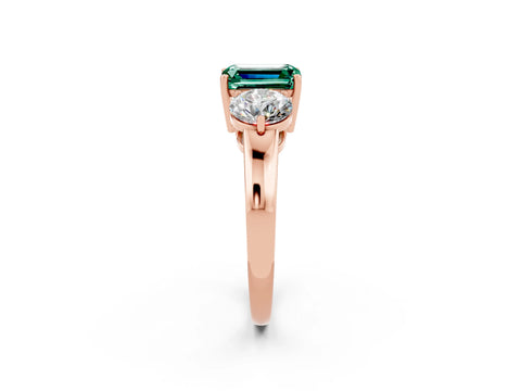 Rose gold Emerald Cut Green Sapphire Three-Stone Ring with Prong Setting and Classic Band_2