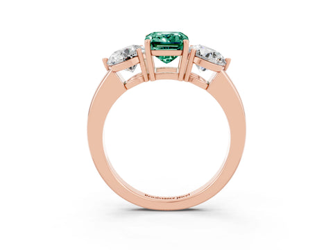 Rose gold Emerald Cut Green Sapphire Three-Stone Ring with Prong Setting and Classic Band_3
