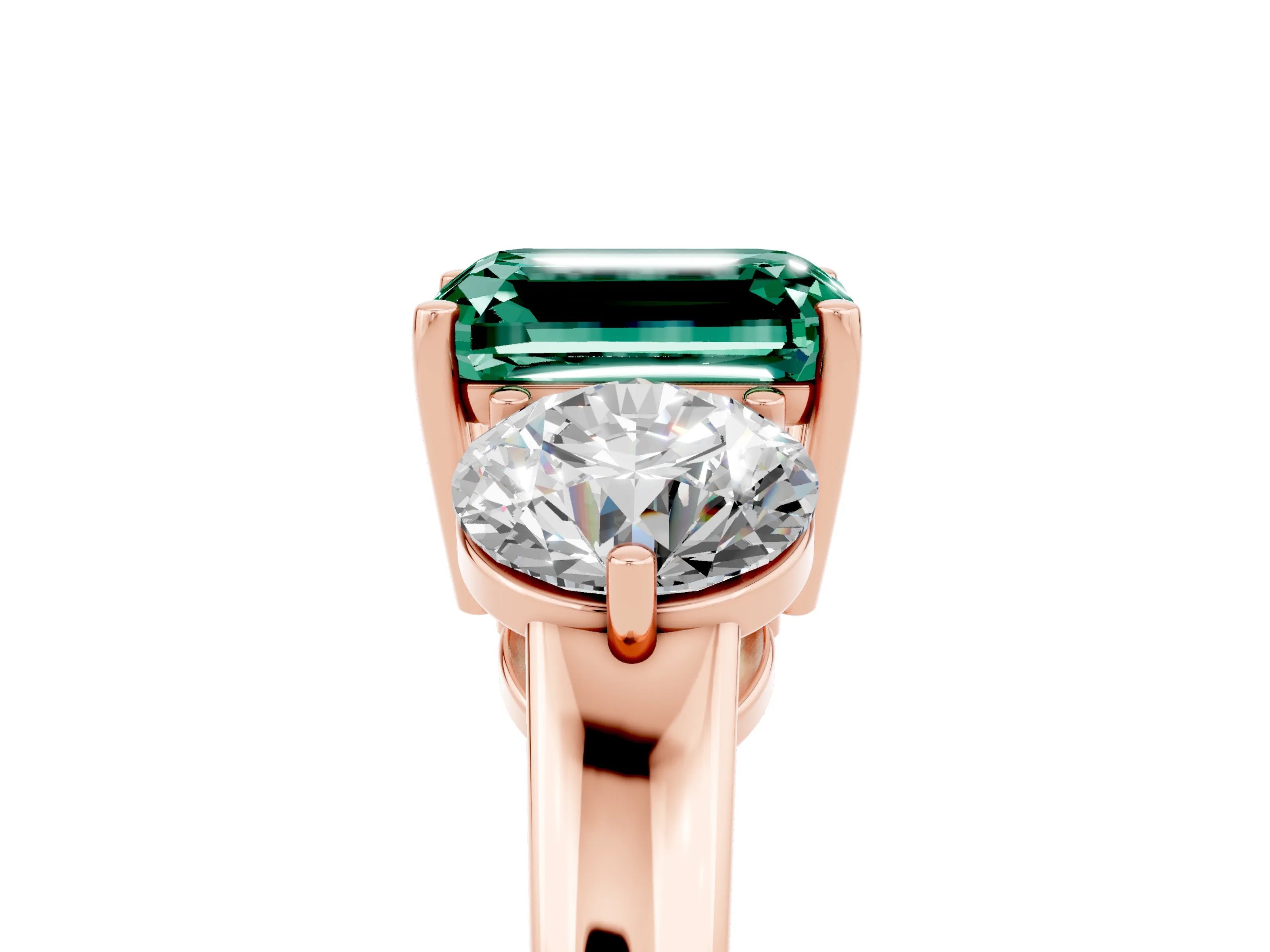 Rose gold Emerald Cut Green Sapphire Three-Stone Ring with Prong Setting and Classic Band_5