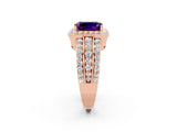 Rose gold Emerald Cut Halo Amethyst Ring with Split Shank and Four-Prong Setting_2