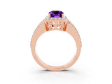 Rose gold Emerald Cut Halo Amethyst Ring with Split Shank and Four-Prong Setting_3