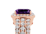 Rose gold Emerald Cut Halo Amethyst Ring with Split Shank and Four-Prong Setting_5
