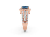 Rose gold Emerald Cut Halo Aquamarine Ring with Split Shank and Four-Prong Setting_2