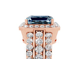 Rose gold Emerald Cut Halo Aquamarine Ring with Split Shank and Four-Prong Setting_5
