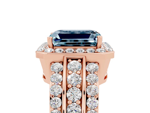 Rose gold Emerald Cut Halo Aquamarine Ring with Split Shank and Four-Prong Setting_5