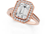 Rose gold Emerald Cut Halo Bezel Diamond Pave Band Ring_10