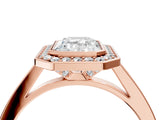 Rose gold Emerald Cut Halo Bezel Diamond Pave Band Ring_13