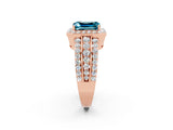 Rose gold Emerald Cut Halo Blue Topaz Ring with Split Shank and Four-Prong Setting_2