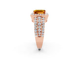 Rose gold Emerald Cut Halo Citrine Ring with Split Shank and Four-Prong Setting_2