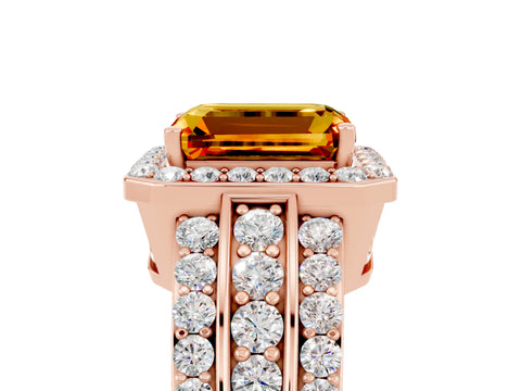 Rose gold Emerald Cut Halo Citrine Ring with Split Shank and Four-Prong Setting_5
