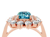 Rose gold Emerald Cut Halo Cluster Diamond Ring with Pave Band and Four-Prong Setting_10
