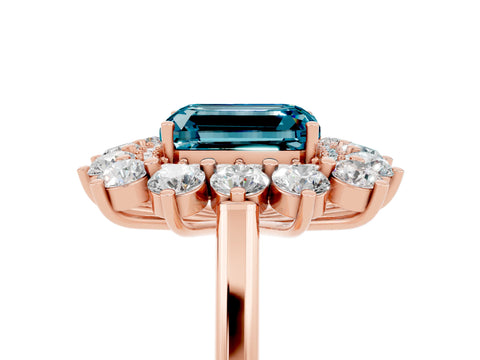 Rose gold Emerald Cut Halo Cluster Diamond Ring with Pave Band and Four-Prong Setting_11