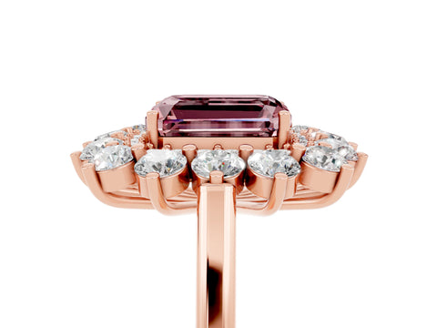 Rose gold Emerald Cut Halo Cluster Diamond Ring with Pave Band and Four-Prong Setting_11