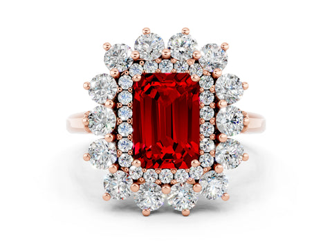 Rose gold Emerald Cut Halo Cluster Diamond Ring with Pave Band and Four-Prong Setting_12