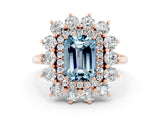 Rose gold Emerald Cut Halo Cluster Diamond Ring with Pave Band and Four-Prong Setting_12