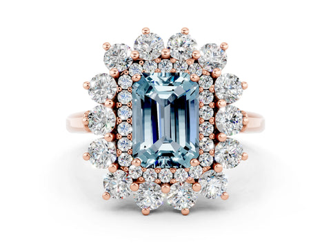 Rose gold Emerald Cut Halo Cluster Diamond Ring with Pave Band and Four-Prong Setting_12