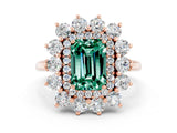 Rose gold Emerald Cut Halo Cluster Diamond Ring with Pave Band and Four-Prong Setting_12