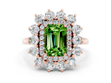 Rose gold Emerald Cut Halo Cluster Diamond Ring with Pave Band and Four-Prong Setting_12