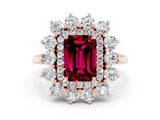 Rose gold Emerald Cut Halo Cluster Diamond Ring with Pave Band and Four-Prong Setting_12