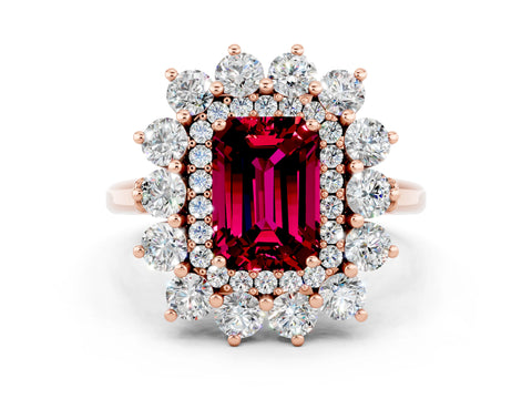 Rose gold Emerald Cut Halo Cluster Diamond Ring with Pave Band and Four-Prong Setting_12