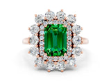 Rose gold Emerald Cut Halo Cluster Diamond Ring with Pave Band and Four-Prong Setting_12