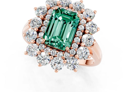 Rose gold Emerald Cut Halo Cluster Diamond Ring with Pave Band and Four-Prong Setting_13