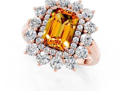Rose gold Emerald Cut Halo Cluster Diamond Ring with Pave Band and Four-Prong Setting_13