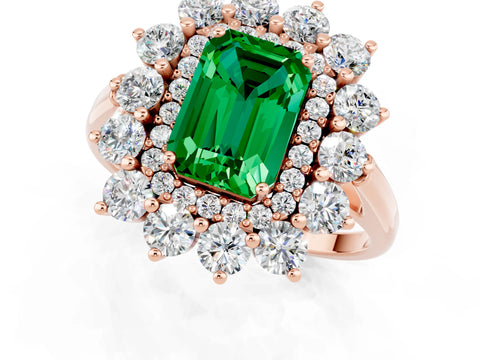 Rose gold Emerald Cut Halo Cluster Diamond Ring with Pave Band and Four-Prong Setting_13