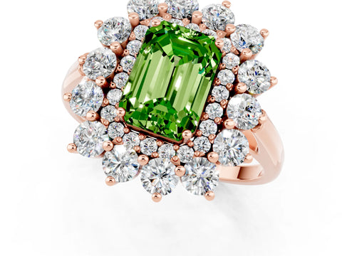 Rose gold Emerald Cut Halo Cluster Diamond Ring with Pave Band and Four-Prong Setting_13