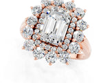 Rose gold Emerald Cut Halo Cluster Diamond Ring with Pave Band and Four-Prong Setting_13