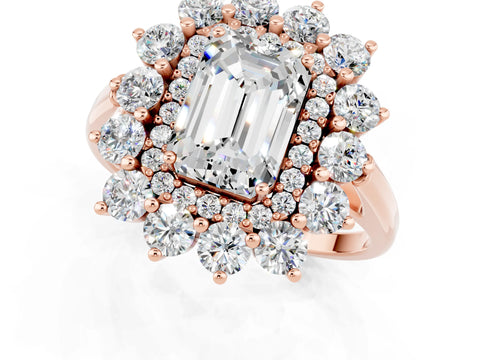 Rose gold Emerald Cut Halo Cluster Diamond Ring with Pave Band and Four-Prong Setting_13