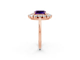 Rose gold Emerald Cut Halo Cluster Diamond Ring with Pave Band and Four-Prong Setting_14