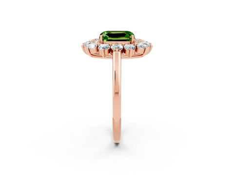 Rose gold Emerald Cut Halo Cluster Diamond Ring with Pave Band and Four-Prong Setting_14