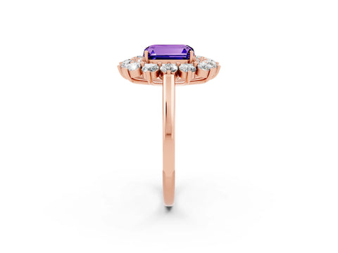 Rose gold Emerald Cut Halo Cluster Diamond Ring with Pave Band and Four-Prong Setting_14