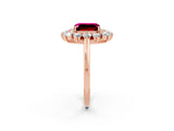 Rose gold Emerald Cut Halo Cluster Diamond Ring with Pave Band and Four-Prong Setting_14