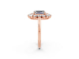 Rose gold Emerald Cut Halo Cluster Diamond Ring with Pave Band and Four-Prong Setting_14