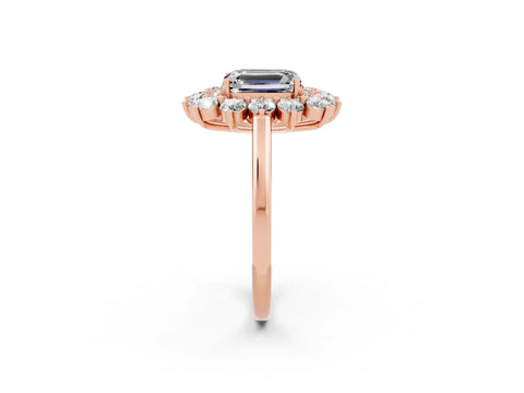Rose gold Emerald Cut Halo Cluster Diamond Ring with Pave Band and Four-Prong Setting_14