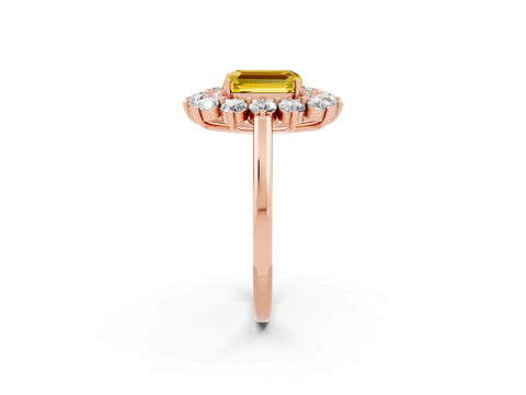 Rose gold Emerald Cut Halo Cluster Diamond Ring with Pave Band and Four-Prong Setting_14