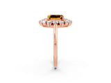 Rose gold Emerald Cut Halo Cluster Diamond Ring with Pave Band and Four-Prong Setting_14