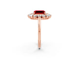 Rose gold Emerald Cut Halo Cluster Diamond Ring with Pave Band and Four-Prong Setting_14