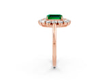 Rose gold Emerald Cut Halo Cluster Diamond Ring with Pave Band and Four-Prong Setting_14