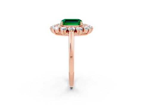 Rose gold Emerald Cut Halo Cluster Diamond Ring with Pave Band and Four-Prong Setting_14