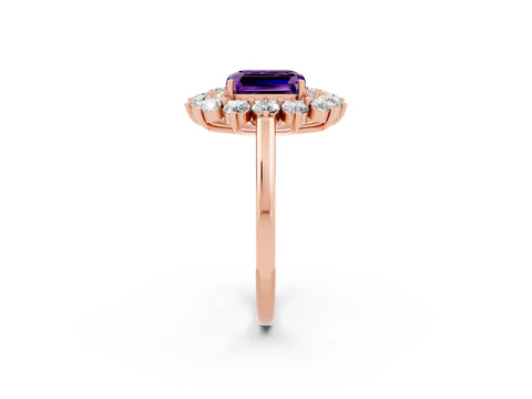 Rose gold Emerald Cut Halo Cluster Diamond Ring with Pave Band and Four-Prong Setting_14