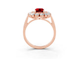 Rose gold Emerald Cut Halo Cluster Diamond Ring with Pave Band and Four-Prong Setting_15