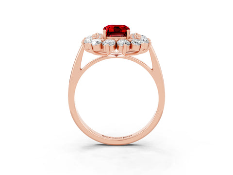 Rose gold Emerald Cut Halo Cluster Diamond Ring with Pave Band and Four-Prong Setting_15
