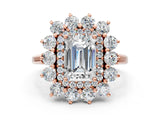Rose gold Emerald Cut Halo Cluster Diamond Ring with Pave Band and Four-Prong Setting_15