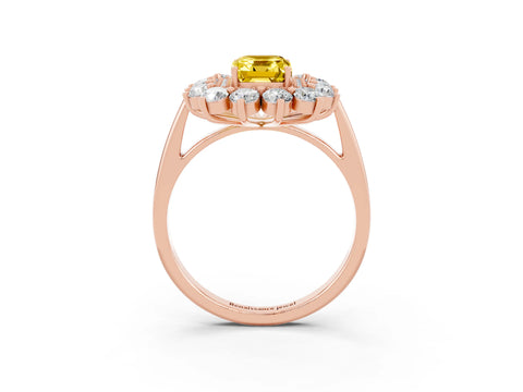 Rose gold Emerald Cut Halo Cluster Diamond Ring with Pave Band and Four-Prong Setting_15