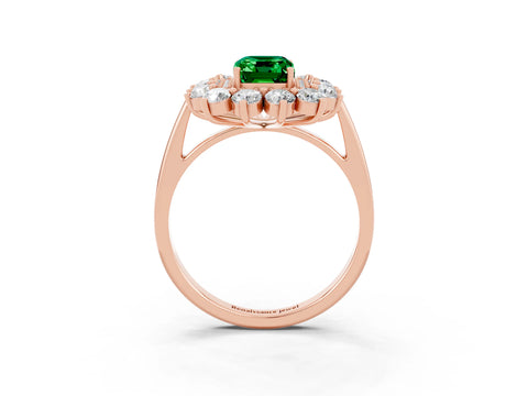 Rose gold Emerald Cut Halo Cluster Diamond Ring with Pave Band and Four-Prong Setting_15