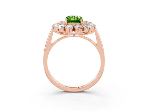 Rose gold Emerald Cut Halo Cluster Diamond Ring with Pave Band and Four-Prong Setting_15