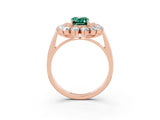 Rose gold Emerald Cut Halo Cluster Diamond Ring with Pave Band and Four-Prong Setting_15